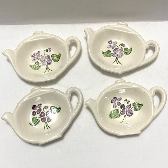Set of 4 Vintage Hand Painted Tea Bag or Tea Spoon Rests (1963) - Picture 1 of 6